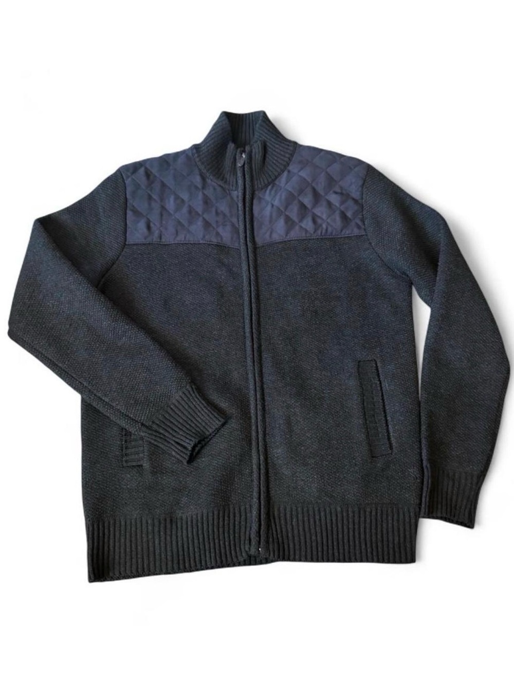 Scott James Men's Quilted-Yoke Full Zip Sweater Jacket - navy